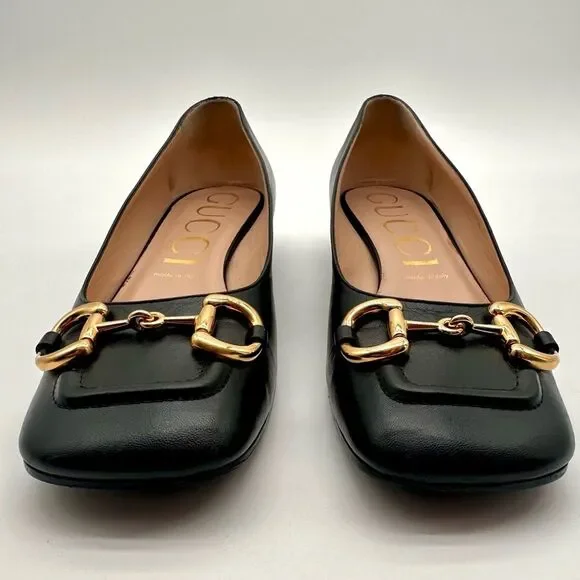 Gucci Baby Horsebit Black Leather Flats Pumps Square Toe EU 41 US 11 - Picture 4 of 14
